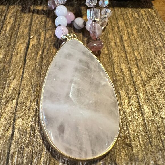 Bohemian Natural Stone Glass Knot Pendant Necklace | Gift Box Included , Pink Q - Picture 7 of 12